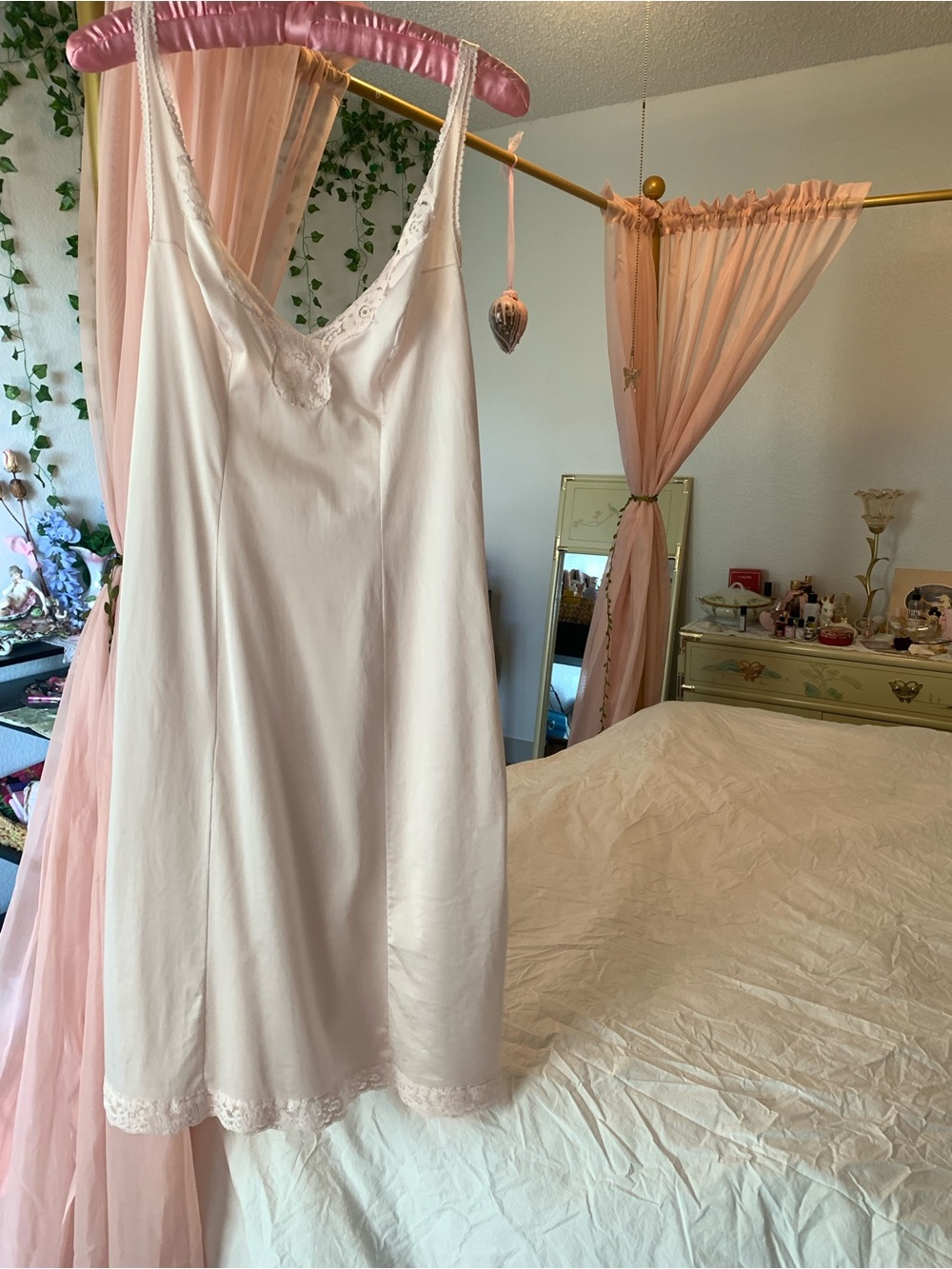 Vintage Soft Pink Lace-Trim Slip Dress - Women Intimates & Sleepwear